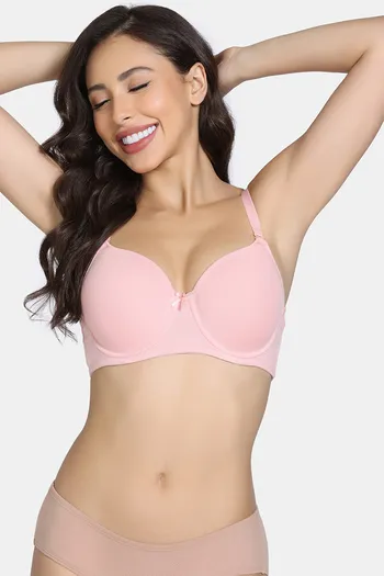 Buy Zivame Padded Non Wired 3/4th Coverage T-Shirt Bra - Powder Pink